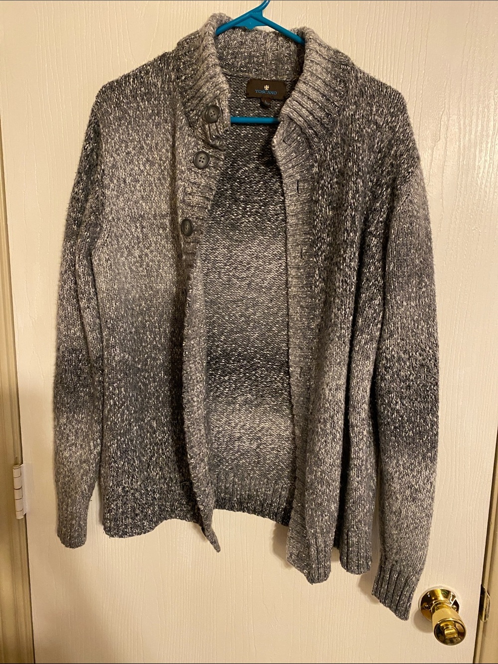 Men's Gray Marled Shawl Collar Button Cardigan Sweater